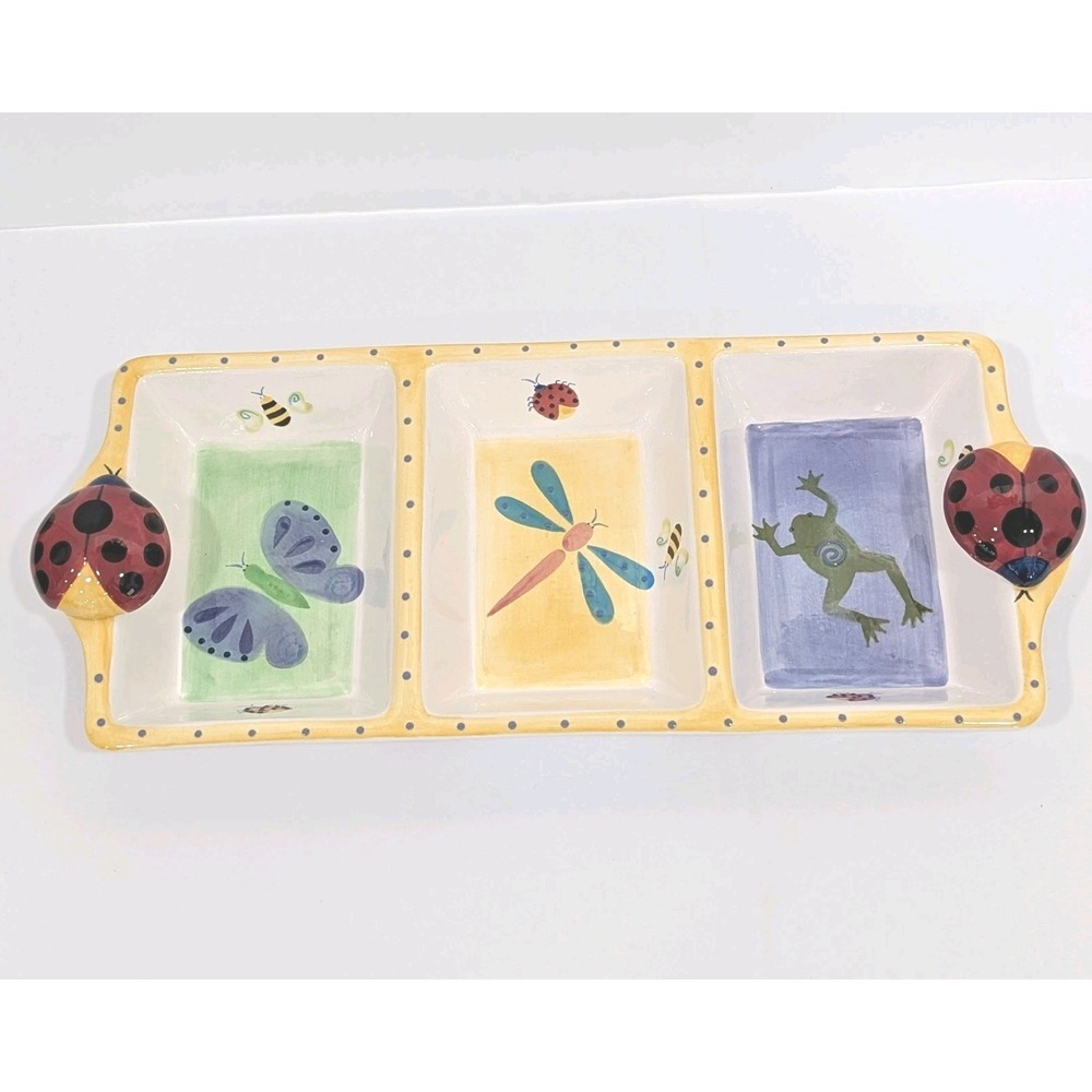 Bico China Appetizer Serving Dish Ceramic Tray‎ Dips Snacks 3 Compartments 15x6
